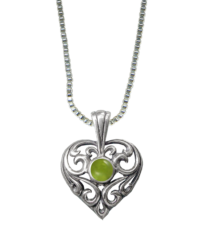 Sterling Silver Exceptional Filigree Heart Pendant With Peridot